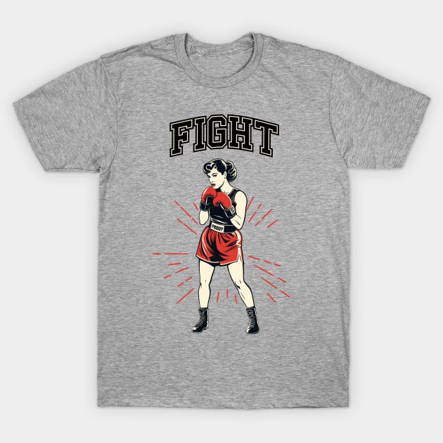 Fight! Retro Woman Boxer T-Shirt by SunGraphicsLab